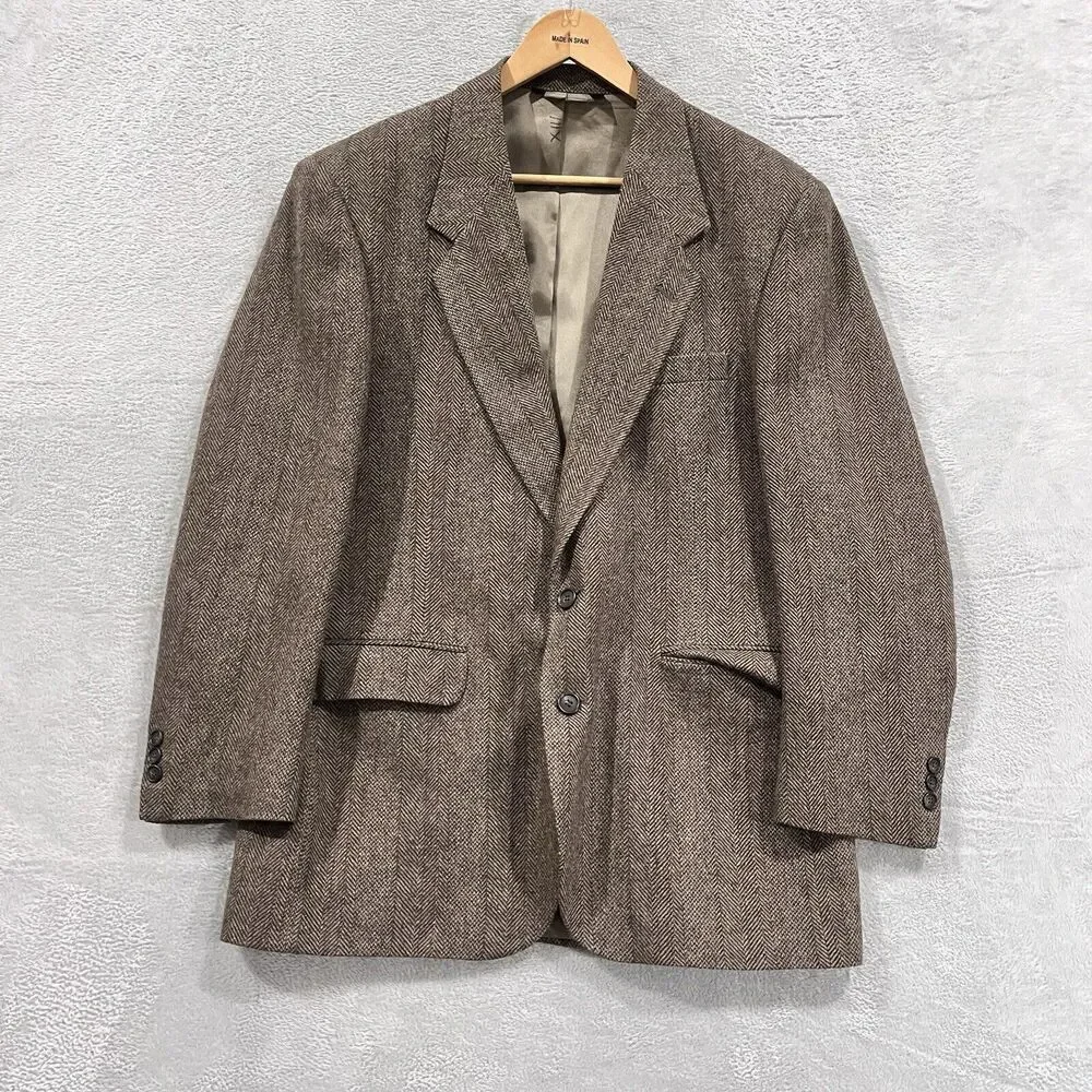 American Trend Sport 44 Coat Tweed‎ Lambswool Herringbone Blazer VTG